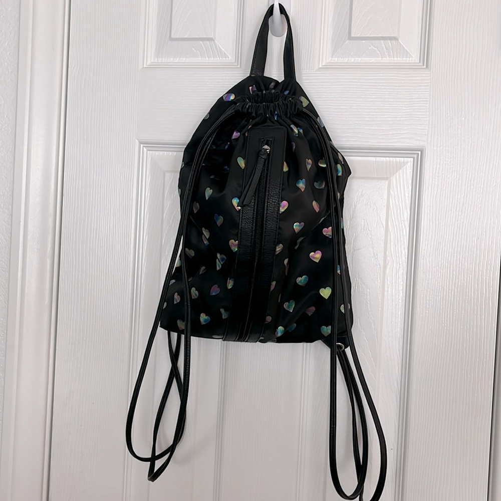 Unbranded Drawstring bag pack black with hearts
